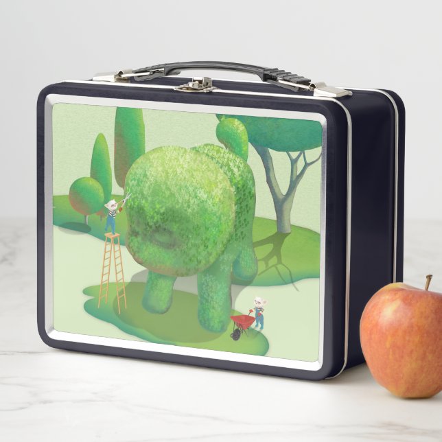 Cat Gardeners: Topiary Puppy Green Thumb Art Metal Lunch Box (In Situ)
