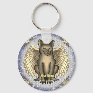 Cat gargoyle custom name Keychain 