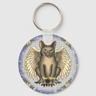 Cat gargoyle custom name Keychain 