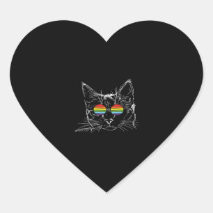 Cat Gay Pride LGBT Rainbow Sunglasses Heart Sticker
