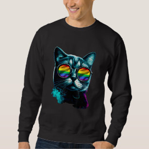 Cat Gay Pride LGBT Rainbow Sunglasses Men Women Sweatshirt