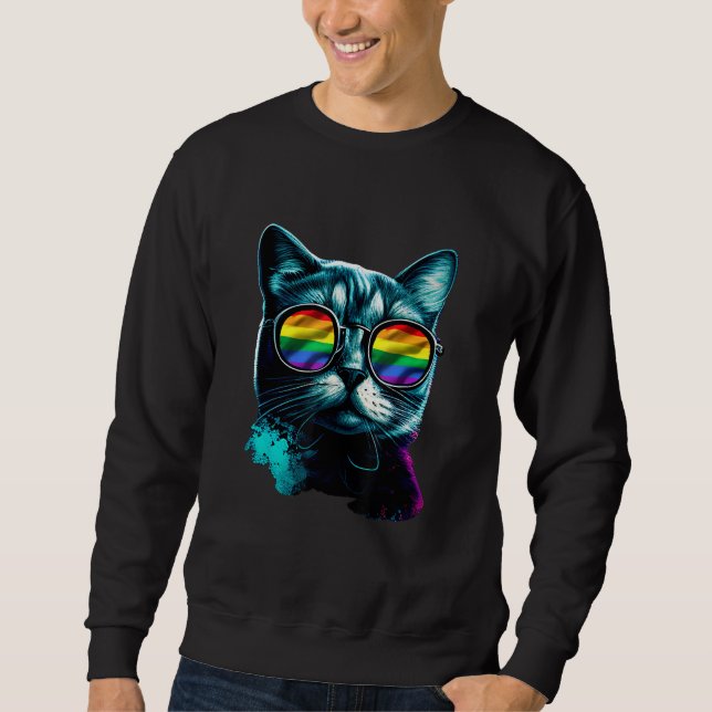 Cat Gay Pride LGBT Rainbow Sunglasses Men Women Sweatshirt (Front)