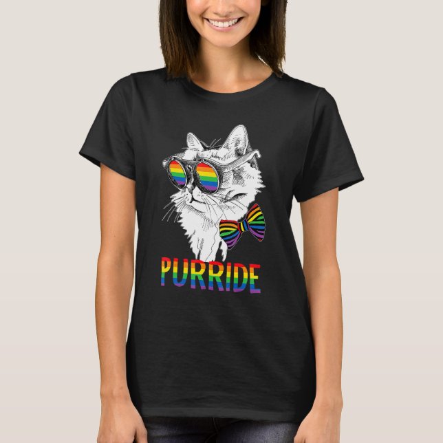 Cat Gay Pride Rainbow Sunglasses LGBTQ LGBT T-Shirt (Front)