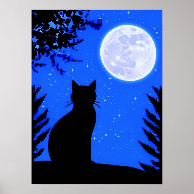 Cat Gazing at the Full Moon  Poster (Front)