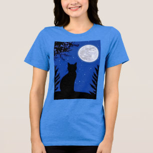 Cat Gazing at the Full Moon Tri-Blend Shirt