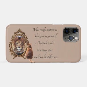 Cat Gazing Mirror Lion Inspirational Text Vintage iPhone 11 Pro Case