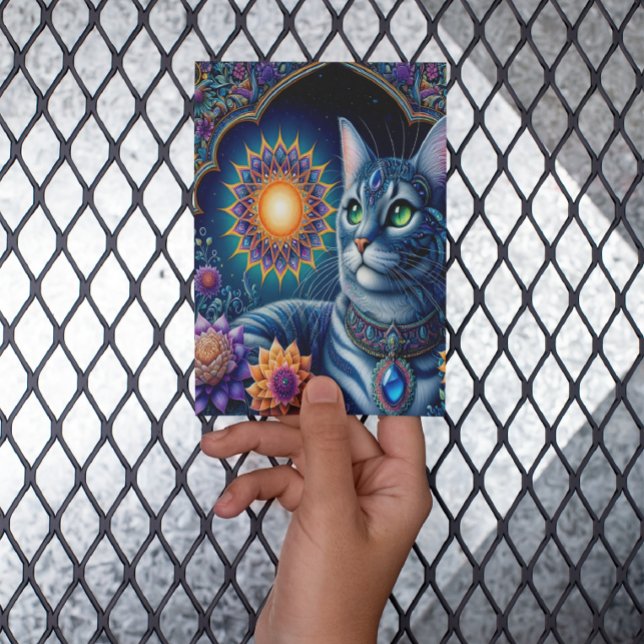 Cat Gazing Under a Starry Sky at Midnight Postcard (Creator Uploaded)
