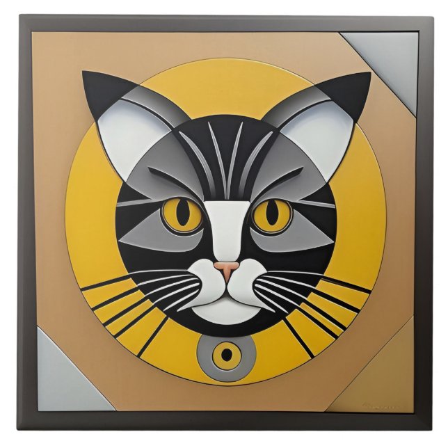 Cat Geometric Artwork Ceramic Tile (Front)