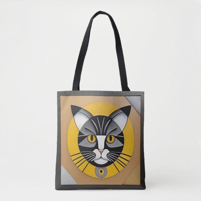 Cat Geometric Artwork Tote Bag (Front)