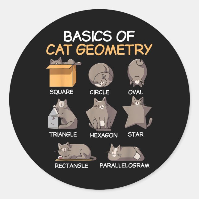 Cat Geometry Math Funny Cat Gifts For Cat Dad, Cat Classic Round Sticker (Front)
