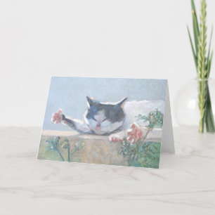 Cat & Geranium Greeting Card