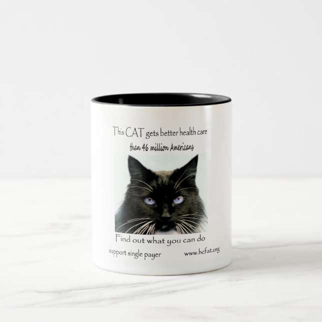 Cat Gets Better Health Care Two-Tone Coffee Mug (Center)