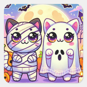 Cat Ghost and Cat Mummy Square Sticker