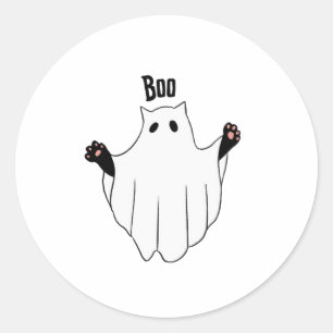Cat Ghost Boo Halloween Funny Spooky Black Cat Classic Round Sticker