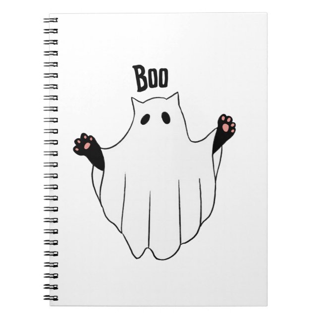 Cat Ghost Boo Halloween Funny Spooky Black Cat  Notebook (Front)
