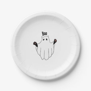 Cat Ghost Boo Halloween Funny Spooky Black Cat  Paper Plate