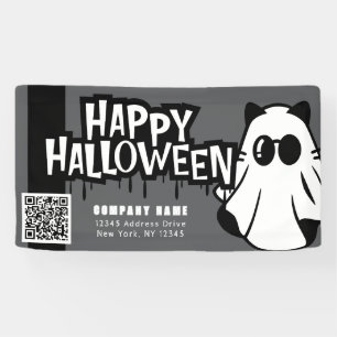 Cat Ghost Happy Halloween QR Business Banner