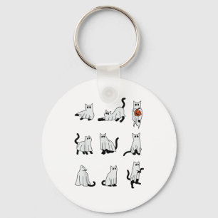 Cat Ghost Spooky Cute Halloween for Men Women Kids Key Ring