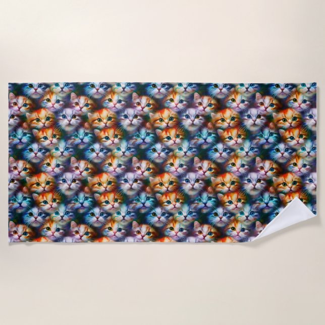 Cat Gift | Cute Cat Faces Beach Towel (Front)