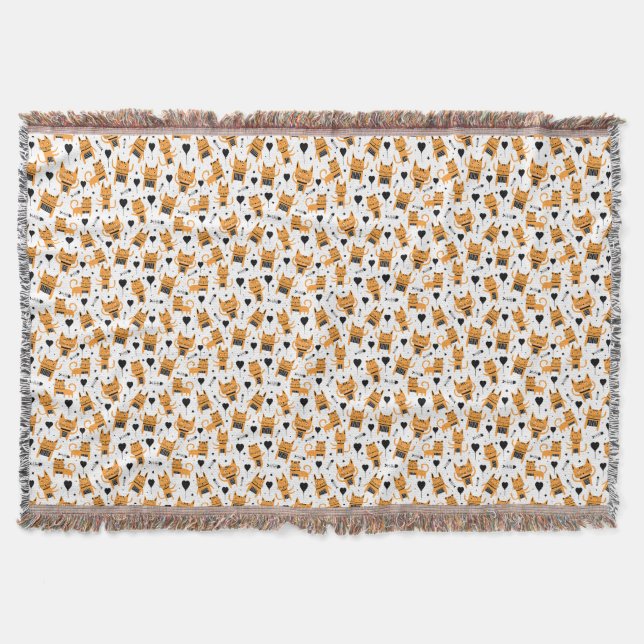 Cat Gift | Cute Cat Pattern Childish Throw Blanket (Front)