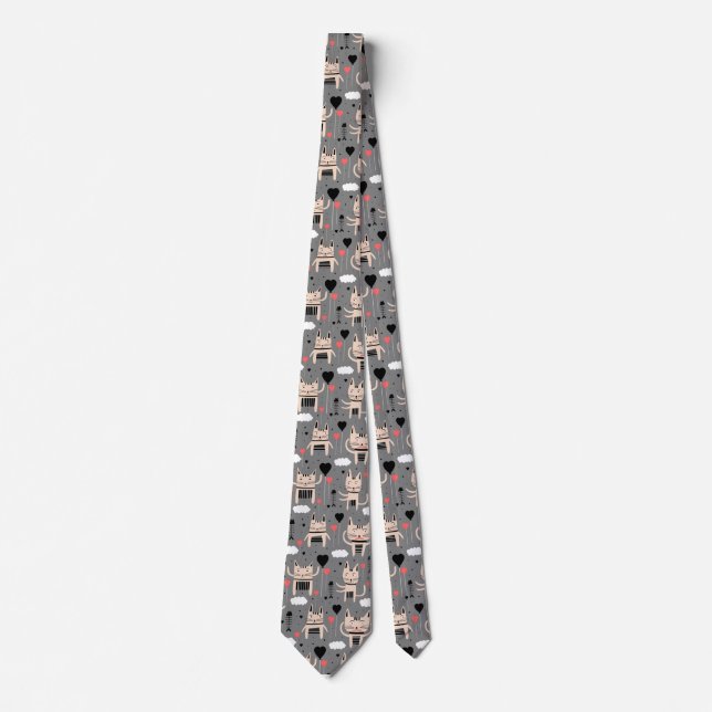 Cat Gift | Cute Cat Pattern Childish Tie (Front)