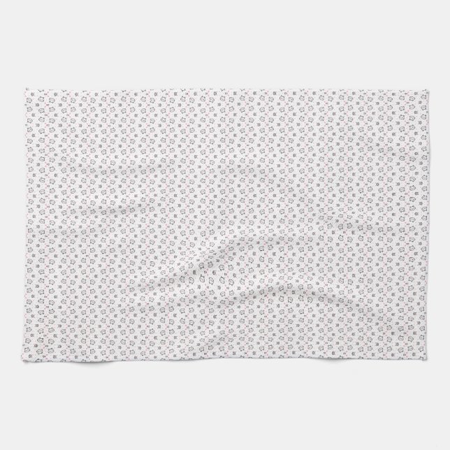 Cat Gift | Cute Cat Pattern Seamless Background Tea Towel (Horizontal)