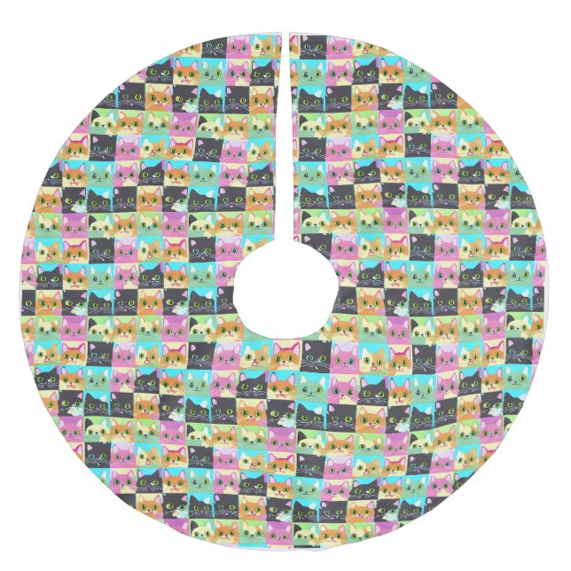 Cat Gift | Cute Kawaii Cat Pattern Brushed Polyester Tree Skirt (Front)