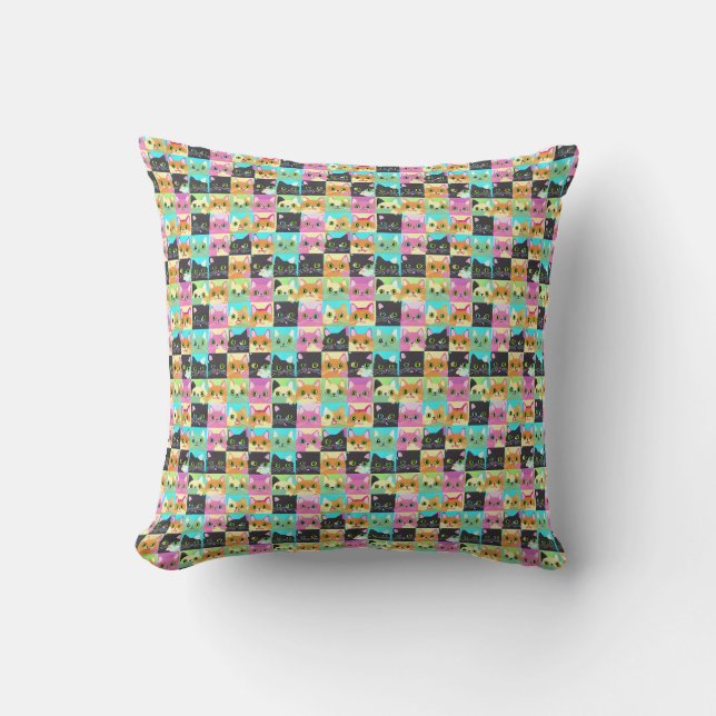 Cat Gift | Cute Kawaii Cat Pattern Cushion (Front)