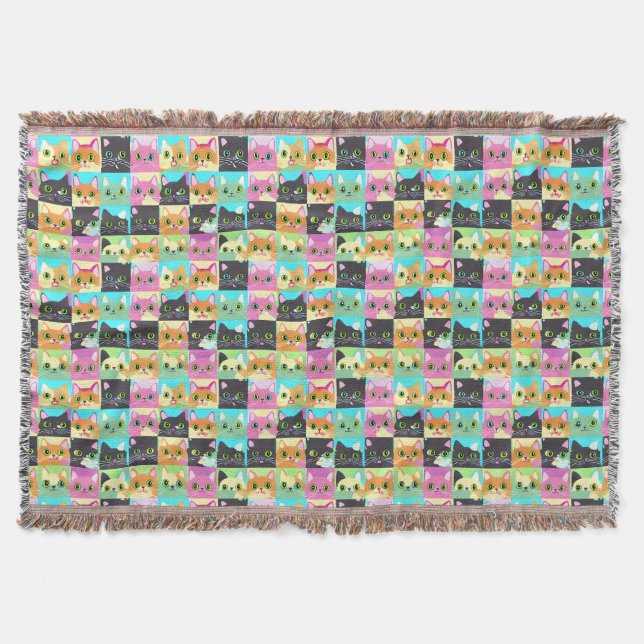 Cat Gift | Cute Kawaii Cat Pattern Throw Blanket (Front)