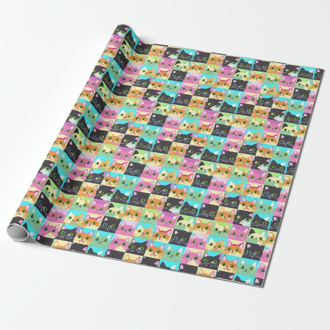 Cat Gift | Cute Kawaii Cat Pattern Wrapping Paper (Unrolled)
