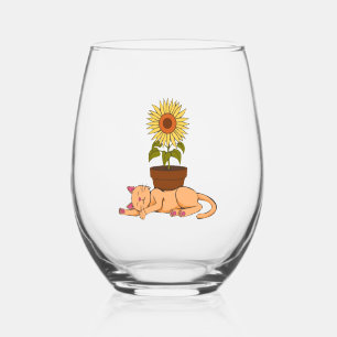 Cat Gifts For Cat Lover Stemless Wine Glass