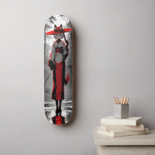 cat girl anime fan art skateboard