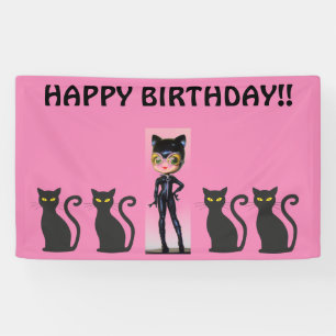 CAT GIRL BIRTHDAY BANNER, PERSONALIZE BANNER