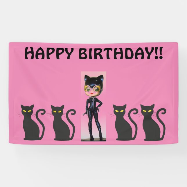 CAT GIRL BIRTHDAY BANNER, PERSONALIZE BANNER (Horizontal)