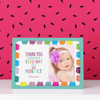 Cat Girl Photo Birthday Thank You Card