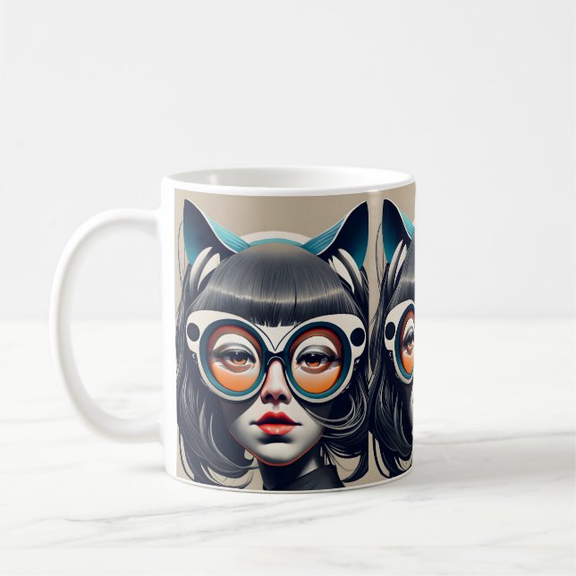 Cat girl with diving glasses coffee mug (Left)