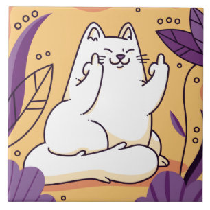 Cat giving the finger ceramic tile