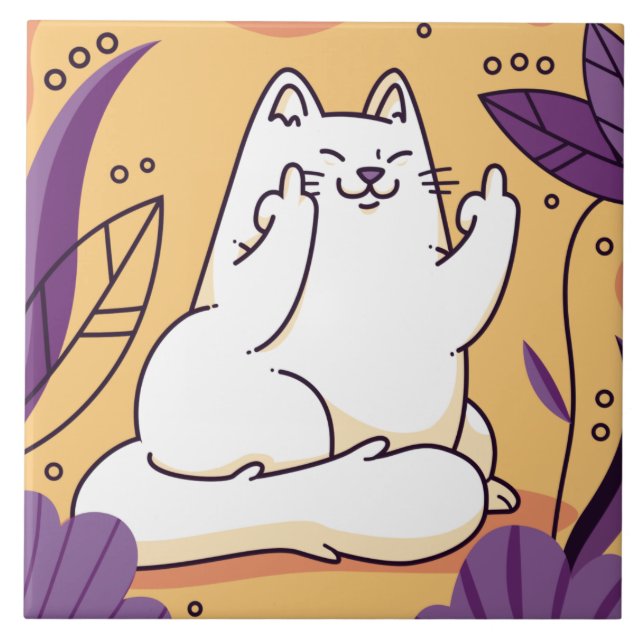 Cat giving the finger  ceramic tile (Front)