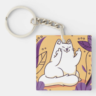 Cat giving the finger key ring
