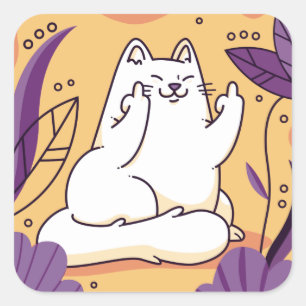 Cat giving the finger square sticker