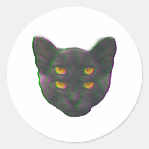 Cat Glitch Vaporwave Weird Dream Kitty Classic Round Sticker