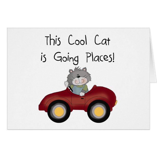 Cat Going Places Red Car tshirts and Gifts (Front Horizontal)