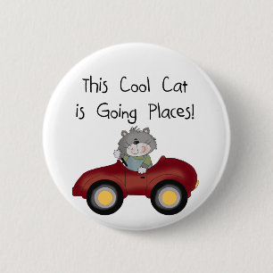 Cat Going Places Red Car tshirts and Gifts 6 Cm Round Badge