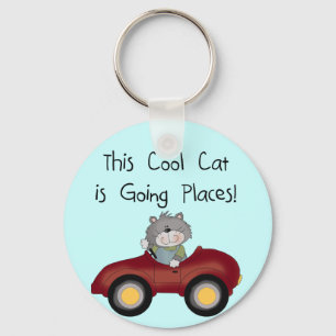 Cat Going Places Red Car tshirts and Gifts Key Ring
