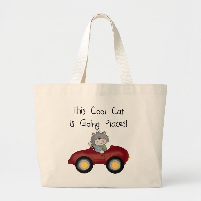 Cat Going Places Red Car tshirts and Gifts Large Tote Bag (Front)