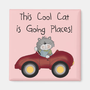 Cat Going Places Red Car tshirts and Gifts Magnet