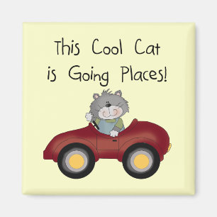 Cat Going Places Red Car tshirts and Gifts Magnet