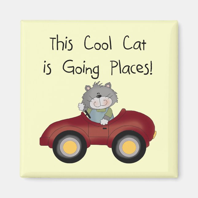 Cat Going Places Red Car tshirts and Gifts Magnet (Front)