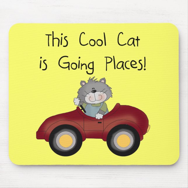 Cat Going Places Red Car tshirts and Gifts Mouse Pad (Front)