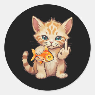 Cat Goldfish Finger F U It's My Fish Funny Fishing Classic Round Sticker